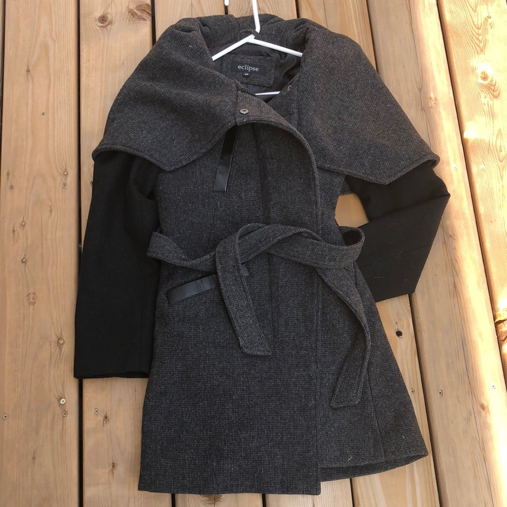 Eclipse Charcoal Gray & Black Trench Coat with Cape Collar